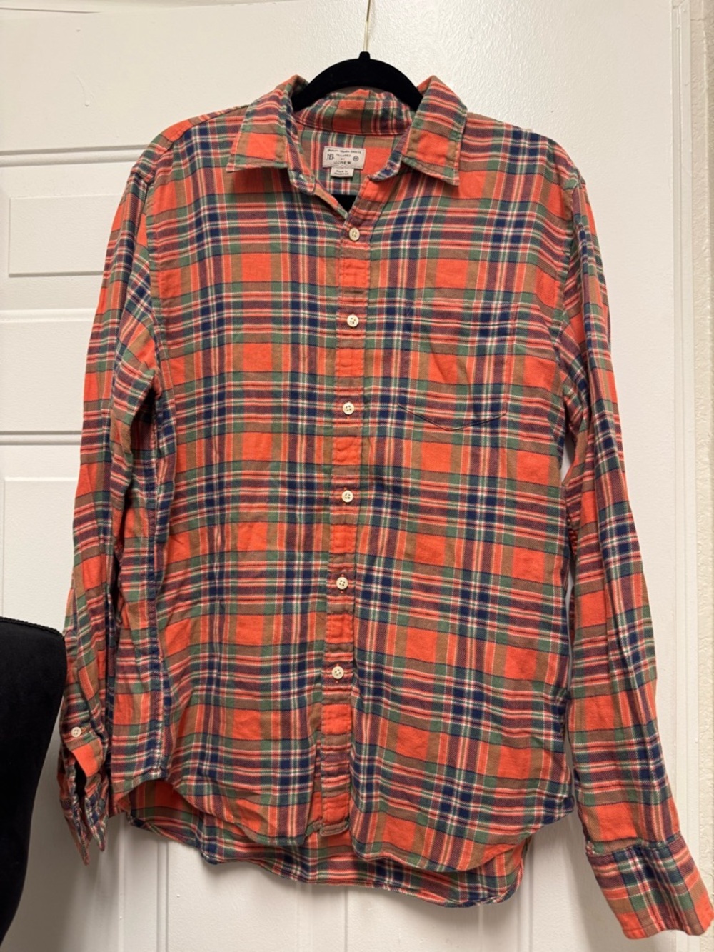 J. Crew Orange and Navy Plaid Cotton Button-Down Shirt